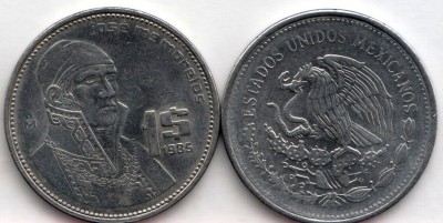 монета Мексика 1 песо 1984-1987 год