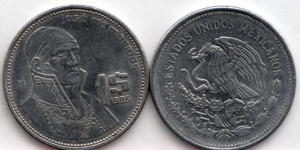 монета Мексика 1 песо 1984-1987 год