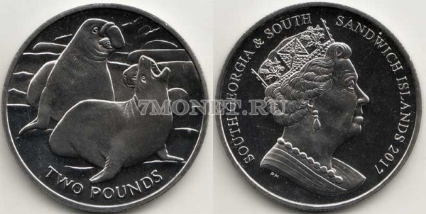 монета Сандвичевы острова 2 фунта 2017 год Морские слоны