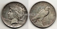 монета США 1 доллар 1921 год Peace Dollar, редкий год