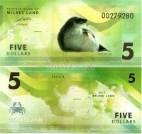бона Земля Уилкса 5 долларов 2014 год. Антарктический тюлень-крабоед