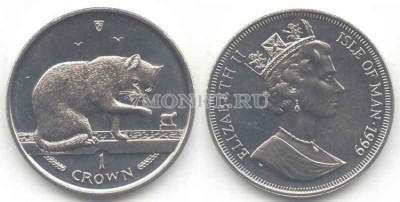 Остров Мэн 1 крона 1999 года кошка
