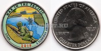 США 25 центов 2019 год Гуам Национальный исторический парк Война на Тихом океане, 48-й, эмаль 