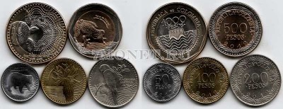 Колумбия набор из 5-ти монет 2012 год