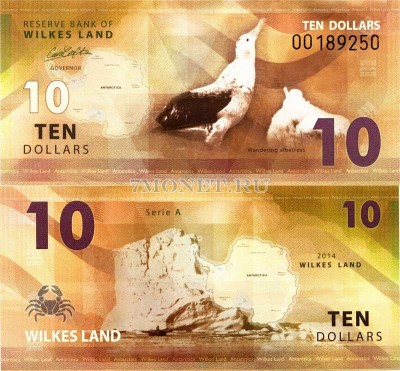 бона Земля Уилкса 10 долларов 2014 год. Странствующий альбатрос