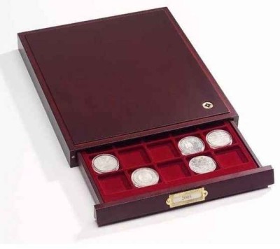 бокс для 35 монет с отделкой под красное дерево