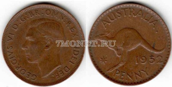 монета Австралия 1 пенни 1952 год