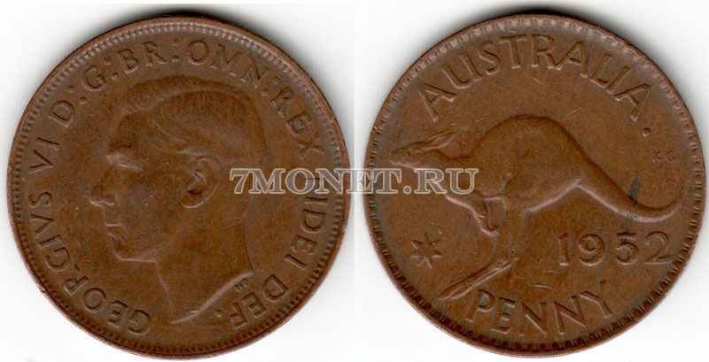 монета Австралия 1 пенни 1952 год
