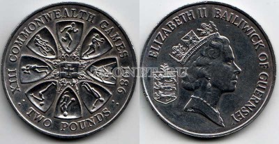 монета Гернси 2 фунта 1986 год XIII Игры Содружества