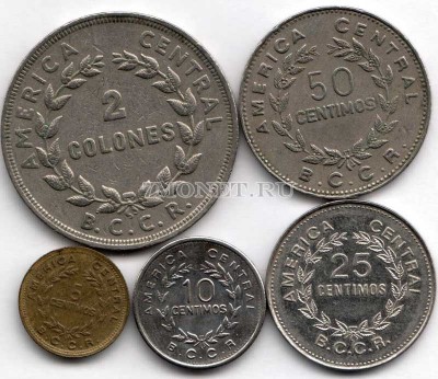 Коста-Рика набор из 5-ти монет