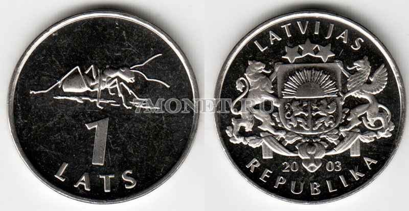 монета Латвия 1 лат 2003 год муравей