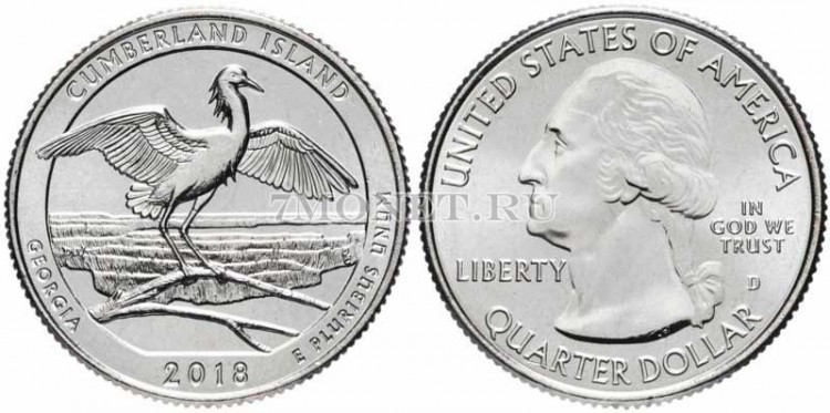 США 25 центов 2018D штат Джорджия Национальный парк Камберленд Айленд, 44-й