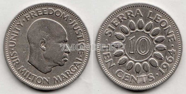 монета Сьерра-Леоне 10 центов 1964 год