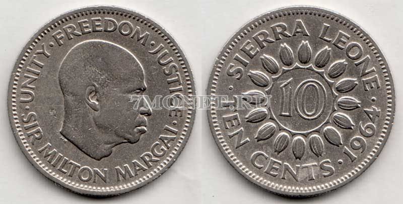 монета Сьерра-Леоне 10 центов 1964 год