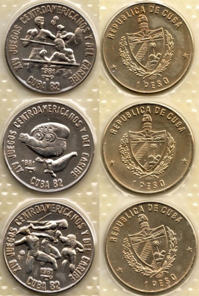 Куба набор из 3-х монет 1 песо 1981 год "игры Центральной Америки и Кари...
