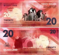 бона Земля Уилкса 20 долларов 2014 год. Императорский пингвин