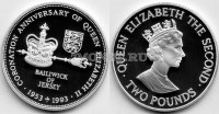 монета Джерси 2 фунта 1993 год  40  лет коронации королевы Елизаветы II PROOF