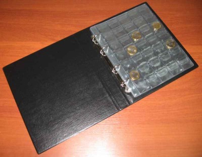 альбом на 350 монет с клапанами 10 листов размер ячеек 35х35 мм кожезаменитель