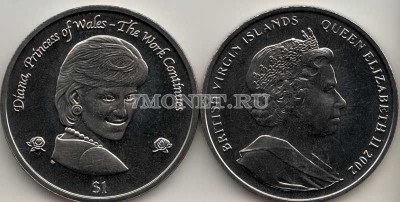 монета Виргинские острова 1 доллар 2002 год Принцесса Диана