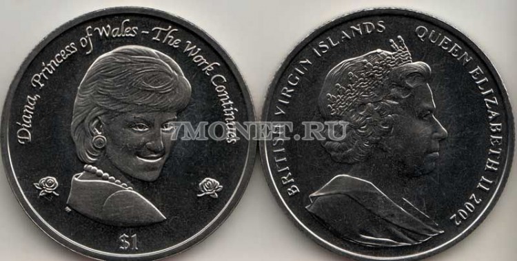 монета Виргинские острова 1 доллар 2002 год Принцесса Диана