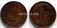 монета Германия 1 пфенниг 1934G год