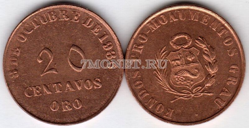 монета Перу 20 сентаво 1935 год