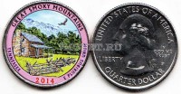 США 25 центов 2014 год штат Теннесси Национальный парк Грейт-Смоки-Маунтинс, 21-й, эмаль