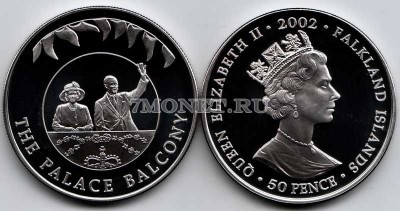 монета Фолклендские острова 50 пенсов 2002 год золотой юбилей Елизавета II - ...