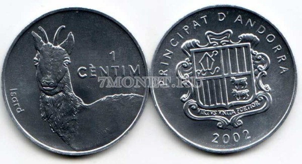 монета Андорра 1 сентим 2002 год Изар