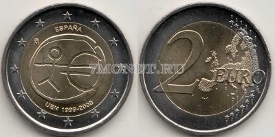 монета Испания 2 евро 2009 год 10 лет евро