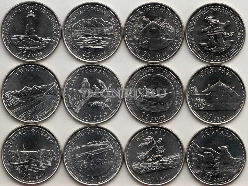 Канада набор из 12-ти монет 25 центов 1992 год 