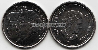 монета Канада 25 центов 2005 год Год ветеранов II мировой войны