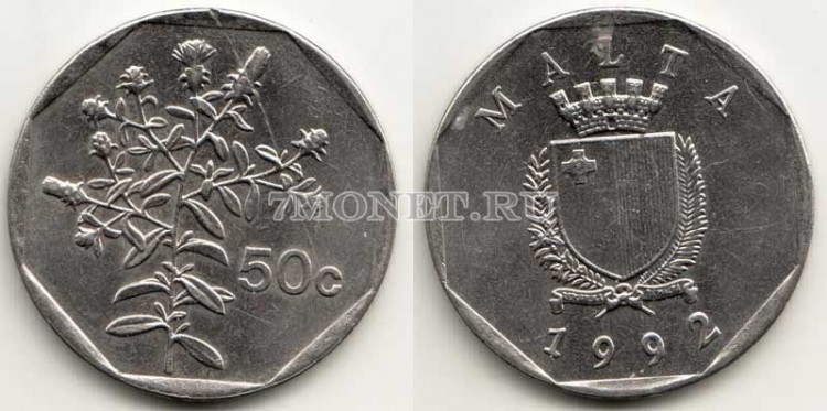 монета Мальта 50 центов 1992 год