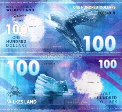 бона Земля Уилкса 100 долларов 2014 год. Синий кит