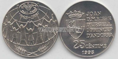 монета Андорра 25 сантимов 1995 год FAO