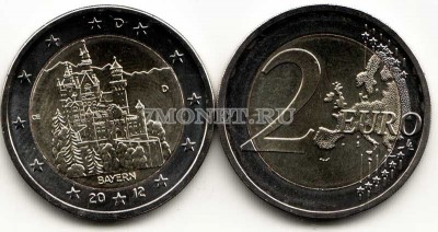монета Германия 2 евро 2012 год Бавария. Замок Нойшванштайн