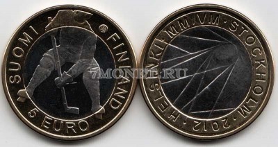 монета Финляндия 5 евро 2012 год Чемпионат мира по хоккею 2012 года
