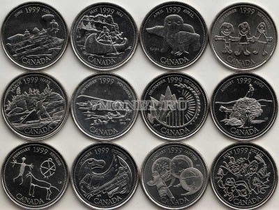 Канада набор из 12-ти монет 25 центов 1999 год «Миллениум: 12 месяцев»