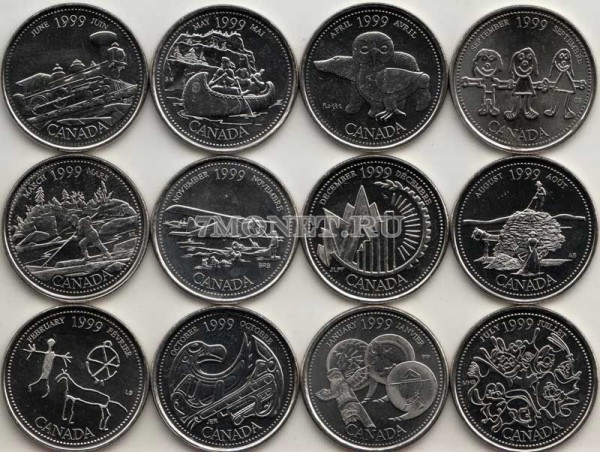 Канада набор из 12-ти монет 25 центов 1999 год «Миллениум: 12 месяцев»