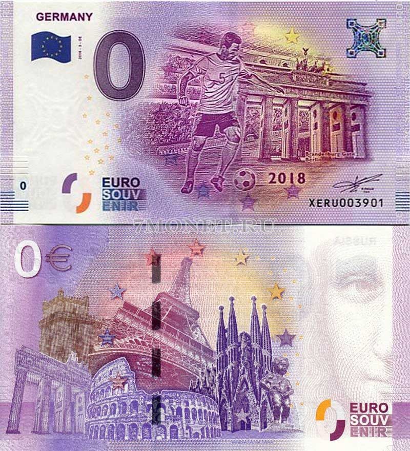 0 евро 2018 год сувенирная банкнота к Чемпионату Мира ФИФА - Германия