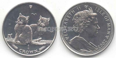 Остров Мэн 1 крона 2003 года кошка