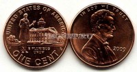 монета США 1 цент 2009 года учеба в штате Иллинойс (1830-1861) 200-летие со дня рождения президента Авраама Линкольна и 100-летие первого выпуска цента Линкольна