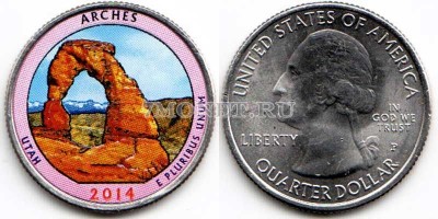 США 25 центов 2014 год штат Юта Национальный парк Арки, 23-й, эмаль