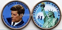 США 1 доллар 2015 год Джон Кеннеди, 35-й президент США, эмаль