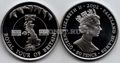 монета Фолклендские острова 50 пенсов 2002 год золотой юбилей Елизавета II - ...