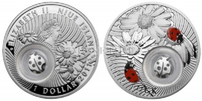 монета Ниуэ 1 доллар 2011 год серия «Монета на счастье», Божья коровка, PROOF