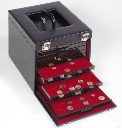 кожаный кофр для 10 монетных боксов