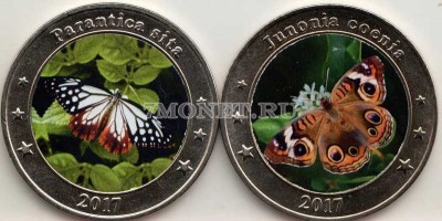 набор из 2-х монет Западные Малые Зондские острова 1 доллар 2017 год Бабочки
