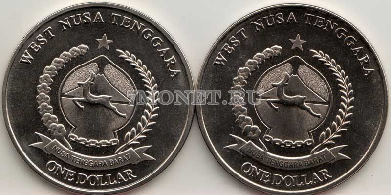 набор из 2-х монет Западные Малые Зондские острова 1 доллар 2017 год Бабочки