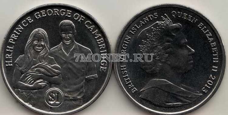 монета Виргинские острова 1 доллар 2013 год Принц Джордж Кембриджский